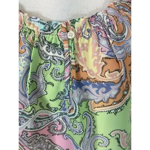 Chaps Multi-Color Paisley Semi Sheer Boho 3/4 Length Sleeve Top Sz Medium - Picture 3 of 8
